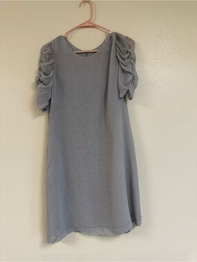 Theory Silk Dress with Ruched Puff Sleeves